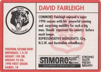1991 Stimorol NRL #102 David Fairleigh Back